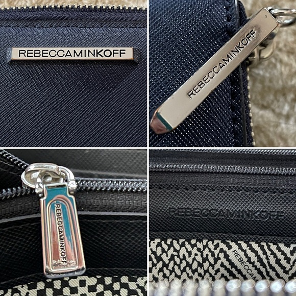 Rebecca Minkoff Large Studded Serafino Leather Zip Around Wallet Navy Blue - Picture 8 of 11